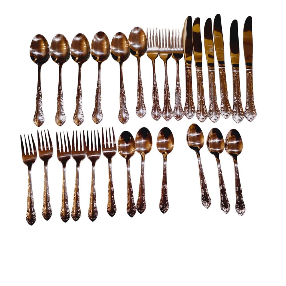 CORELLE Coordinates 18/0 Stainless Flatware Silverware Lot Of 27 Floral Stamped